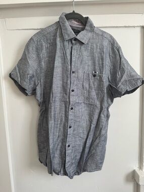 Ted Baker Short-Sleeve Gray Micro-Pattern Button-Down Shirt